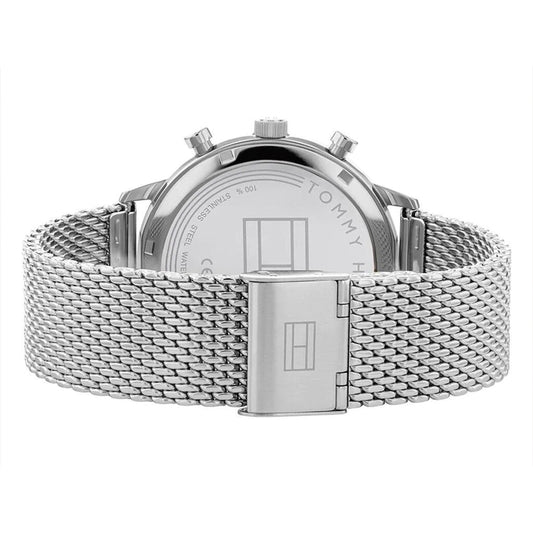  Shop Authentic Tommy Hilfiger Spencer Skeleton Black Dial Silver Mesh Bracelet Watch for Men - 1791643 - Luxxuri