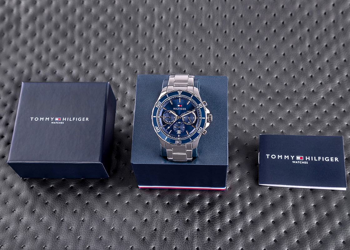  Shop Authentic Tommy Hilfiger Jordan Chronograph Blue Dial Silver Steel Strap Watch For Men - 1792094 - Luxxuri