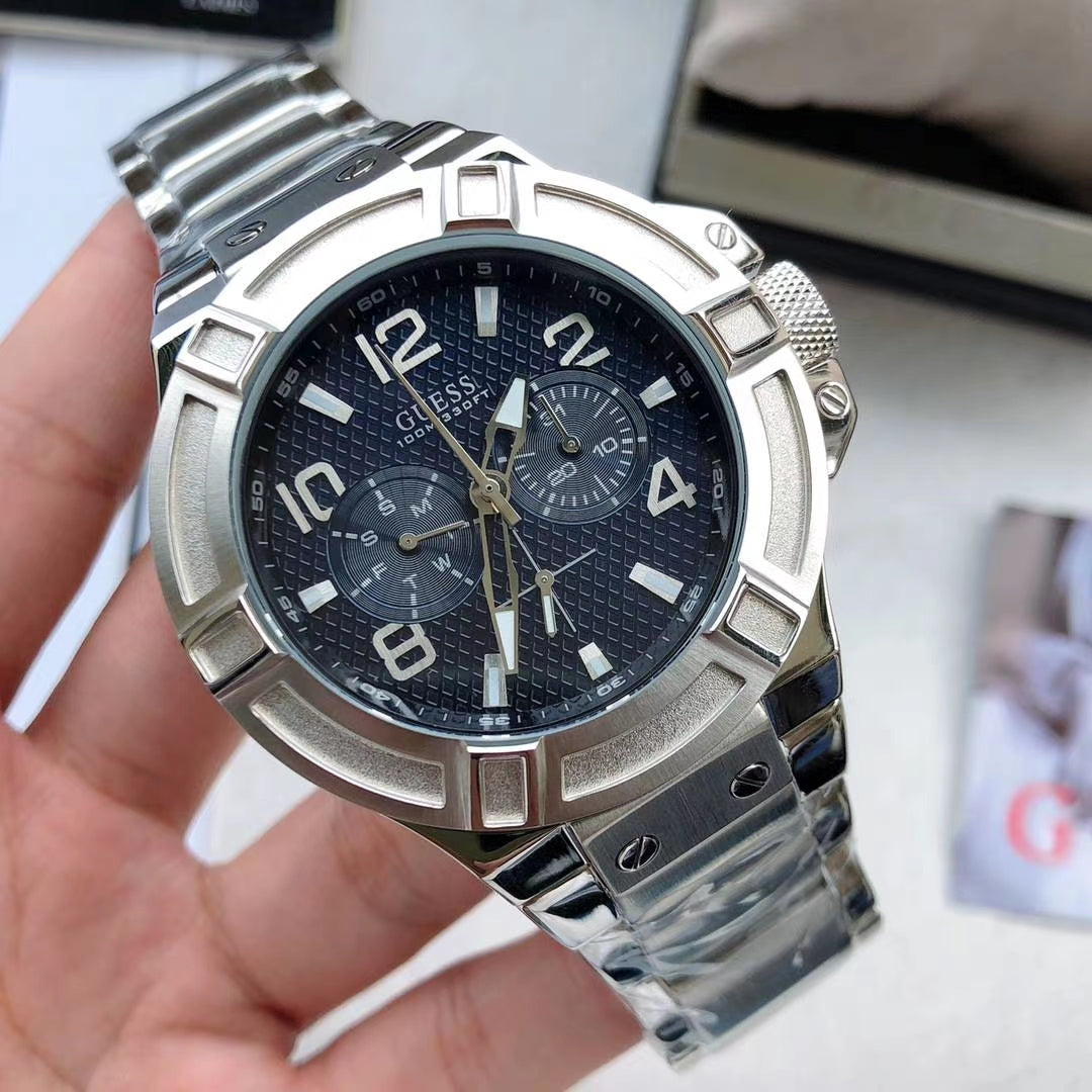  Shop Authentic Guess Rigor Quartz Black Dial Silver Steel Strap Watch For Men - W0218G2 - Luxxuri