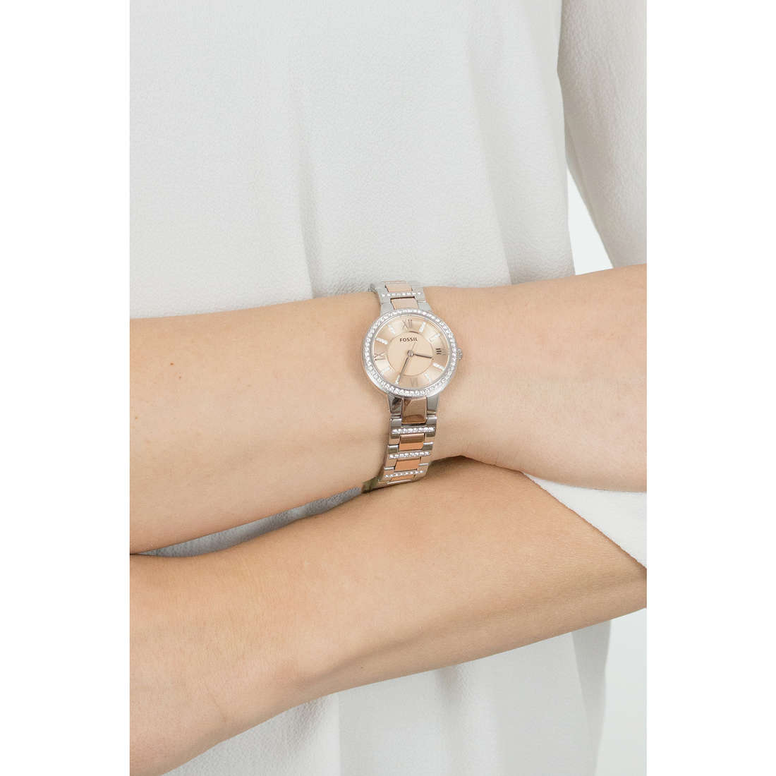  Shop Authentic Fossil Virginia Rose Gold Dial Two Tone Steel Strap Watch for Women - ES3405 - Luxxuri