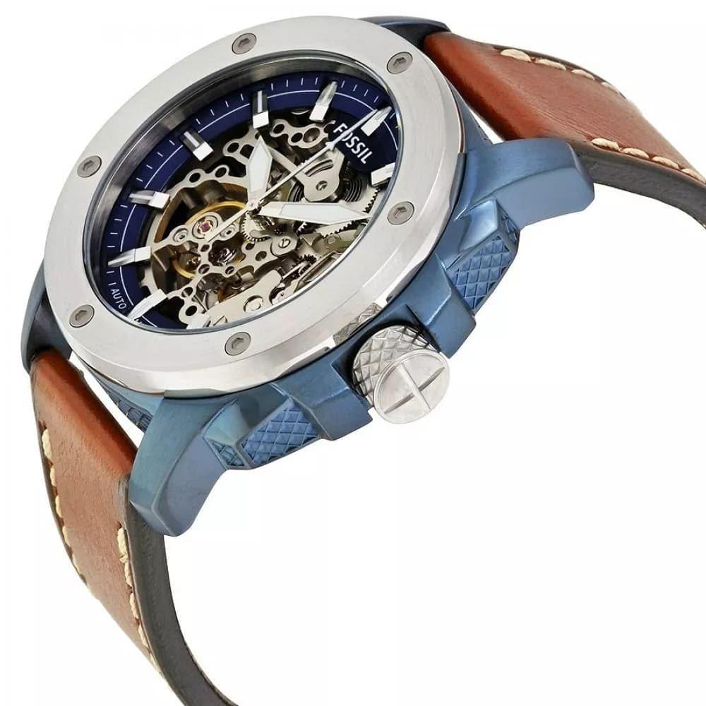  Shop Authentic Fossil Modern Machine Automatic Skeleton Silver Dial Brown Leather Strap Watch for Men - ME3135 - Luxxuri