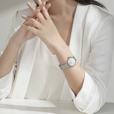  Shop Authentic Emporio Armani Gianni T Bar Mother of Pearl Dial Silver Steel Strap Watch For Women - AR1955 - Luxxuri