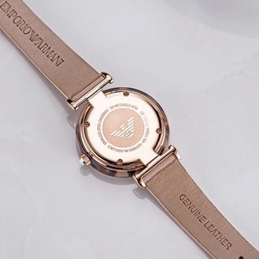  Shop Authentic Emporio Armani Mother of Pearl Dial Beige Leather Strap Watch For Women - AR11004 - Luxxuri