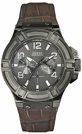  Shop Authentic Guess Rigor Analog Quartz Black Dial Brown Leather Strap Watch For Men - W0040G2 - Luxxuri
