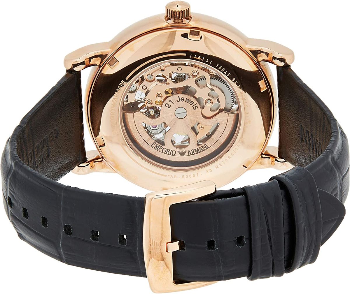  Shop Authentic Emporio Armani Luigi Skeleton Silver Dial Black Leather Strap Watch For Men - AR60007 - Luxxuri