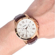  Shop Authentic Fossil Grant Chronograph White Dial Brown Leather Strap Watch for Men - FS4991 - Luxxuri