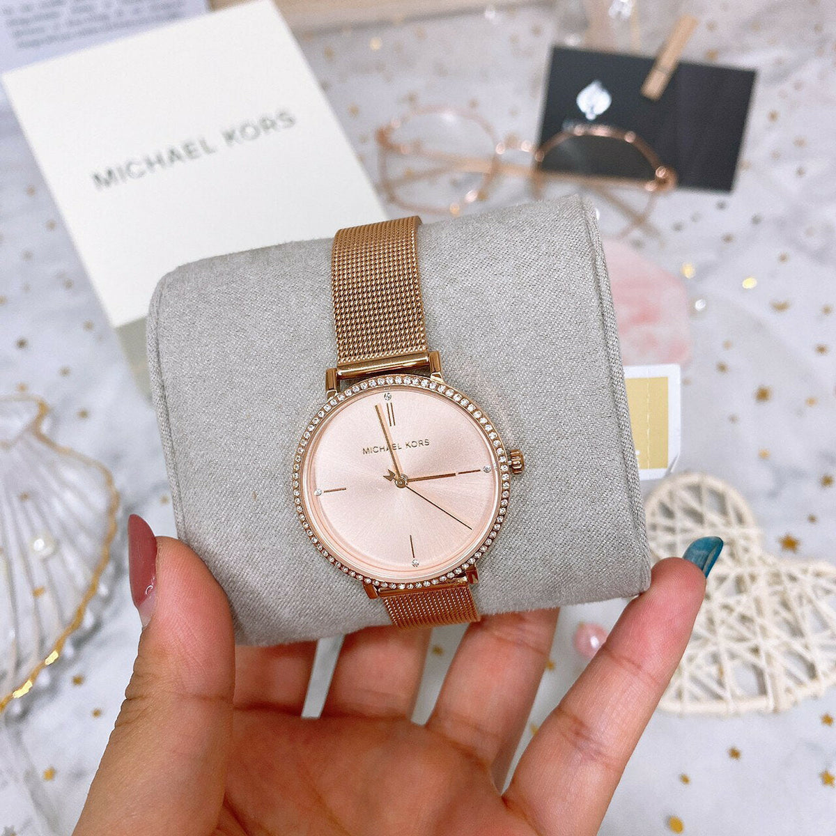  Shop Authentic Michael Kors Mini Jayne Crystals Rose Gold Dial Rose Gold Mesh Strap Watch for Women - MK7122 - Luxxuri