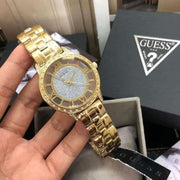  Shop Authentic Guess Analog Diamonds Silver Dial Gold Steel Strap Watch For Women - W1013l2 - Luxxuri