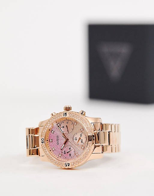  Shop Authentic Guess Confetti Pink Dial Rose Gold Steel Strap Watch For Women - W0774L3 - Luxxuri