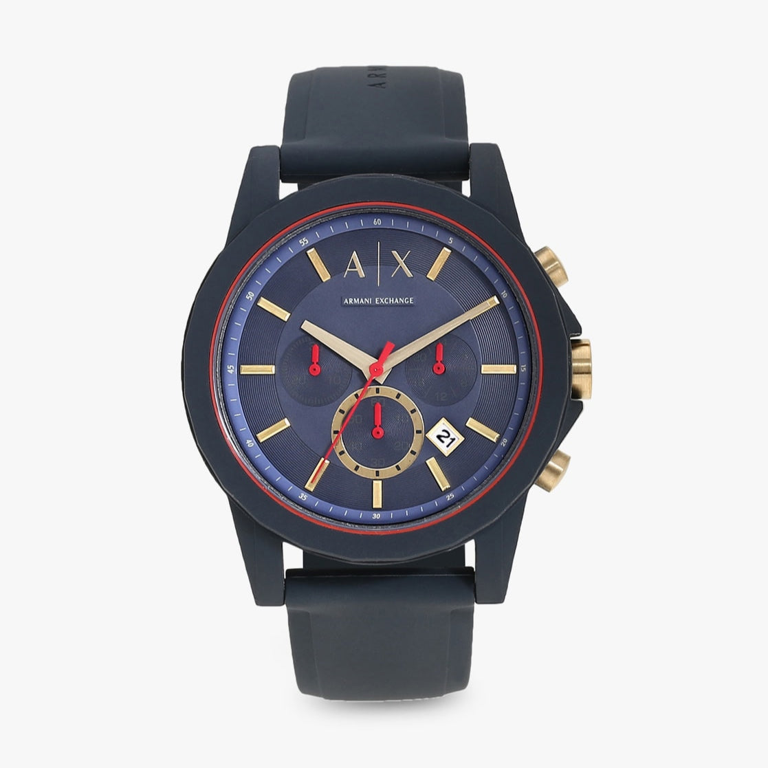  Shop Authentic Armani Exchange Outerbanks Chronograph Blue Dial Blue Silicone Strap Watch For Men - AX1335 - Luxxuri