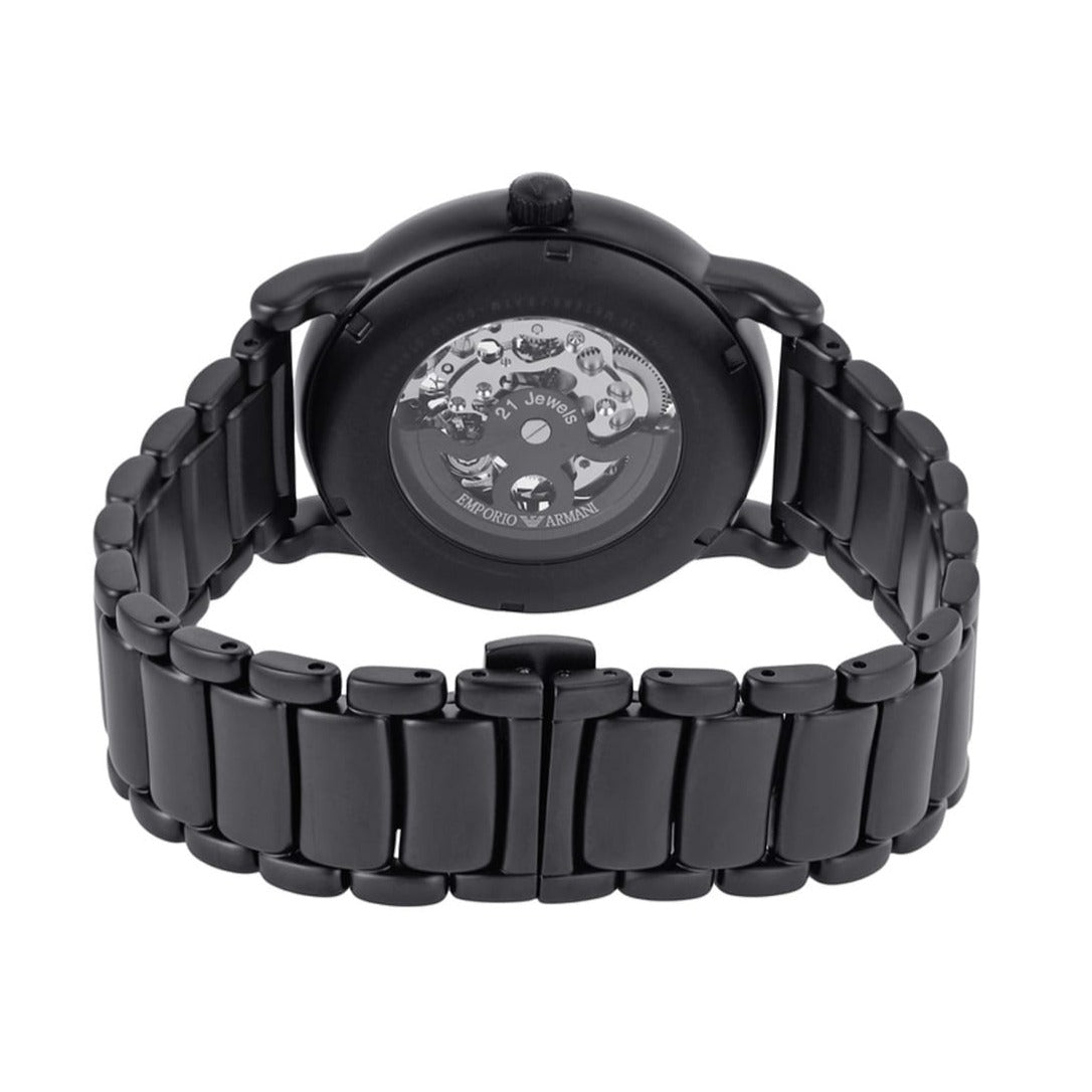  Shop Authentic Emporio Armani Meccanico Skeleton Black Dial Black Steel Strap Watch For Men - AR60045 - Luxxuri