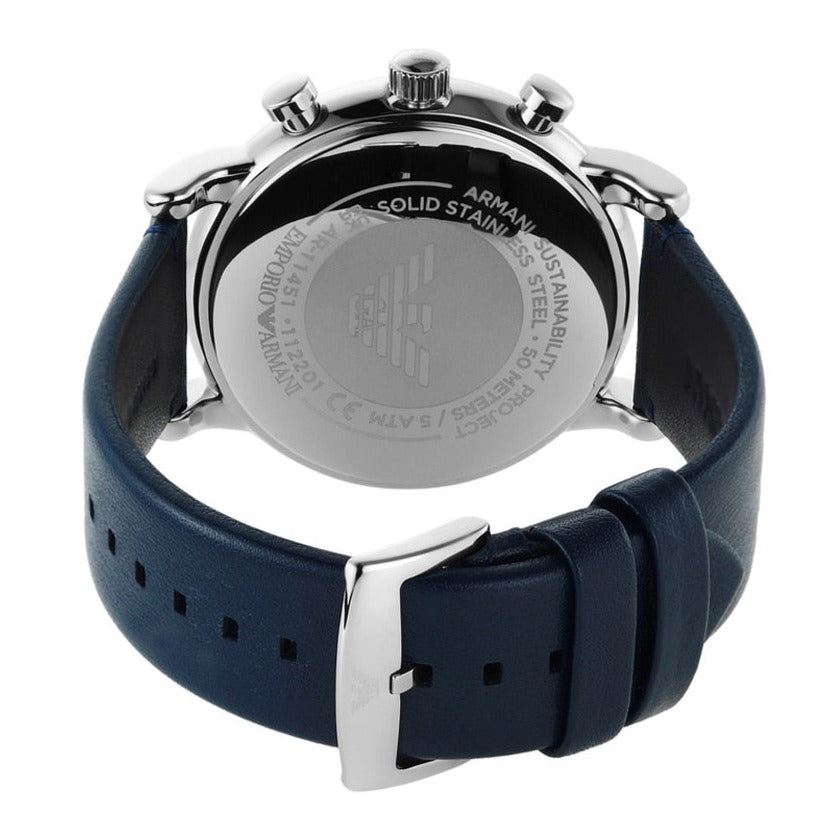  Shop Authentic Emporio Armani Luigi Chronograph Blue Dial Blue Leather Strap Watch For Men - AR11451 - Luxxuri