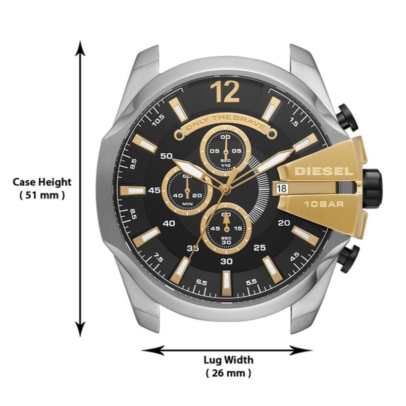  Shop Authentic Diesel Mega Chief Chronograph Black Dial Two Tone Steel Strap Watch For Men - DZ4581 - Luxxuri