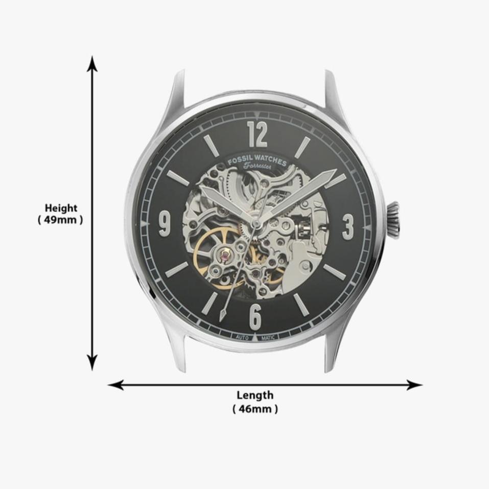  Shop Authentic Fossil Forrester Automatic Skeleton Black Dial Silver Steel Strap Watch for Men - ME3180 - Luxxuri