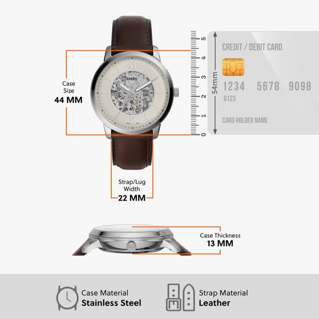  Shop Authentic Fossil Neutra Automatic Skeleton White Dial Brown Leather Strap Watch for Men - ME3184 - Luxxuri