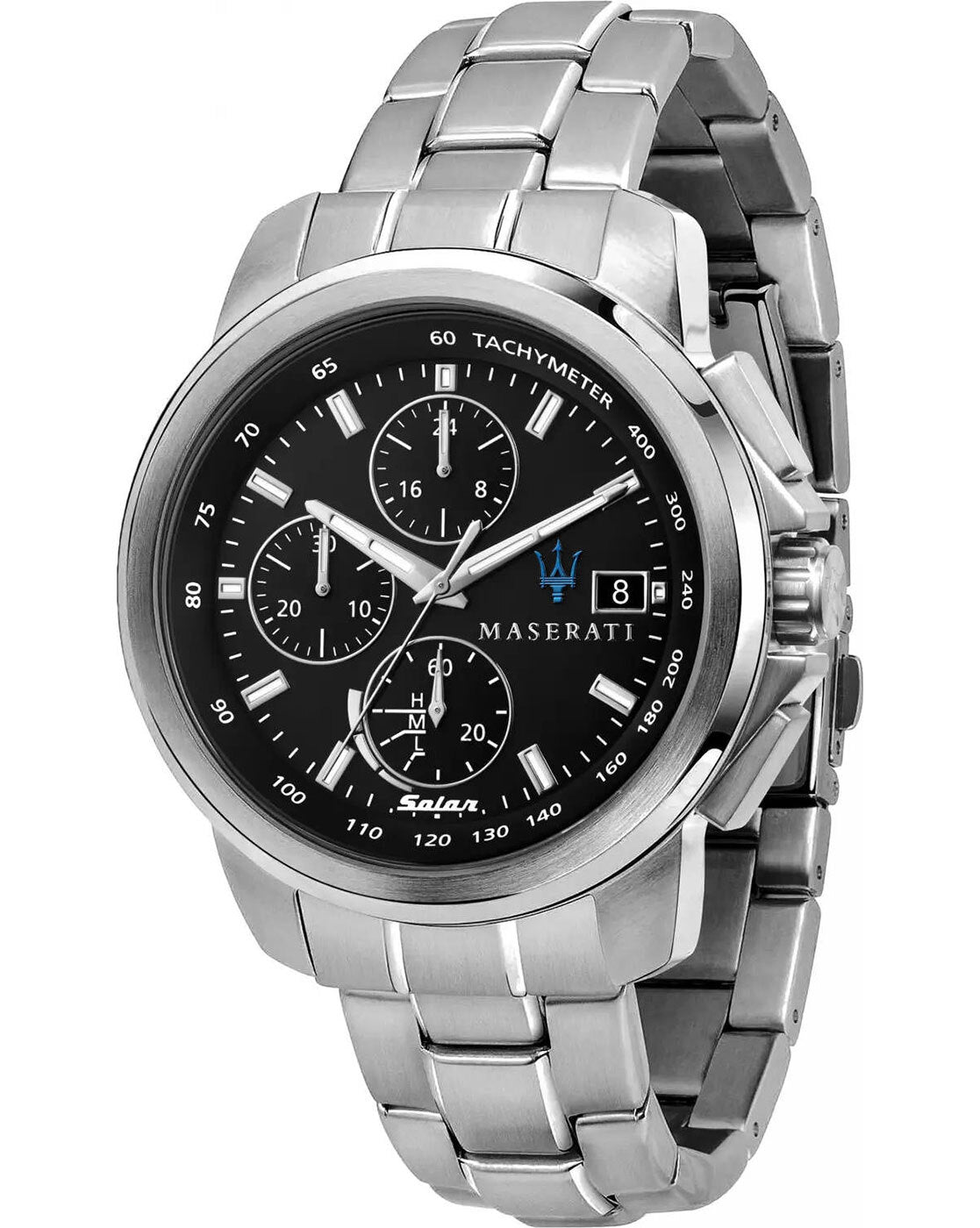  Shop Authentic Maserati Successo Solar Edition Black Dial Silver Steel Strap Watch For Men - R8873645003 - Luxxuri
