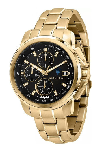  Shop Authentic Maserati Successo Black Dial Gold Stainless Steel Watch For Men - R8873645002 - Luxxuri