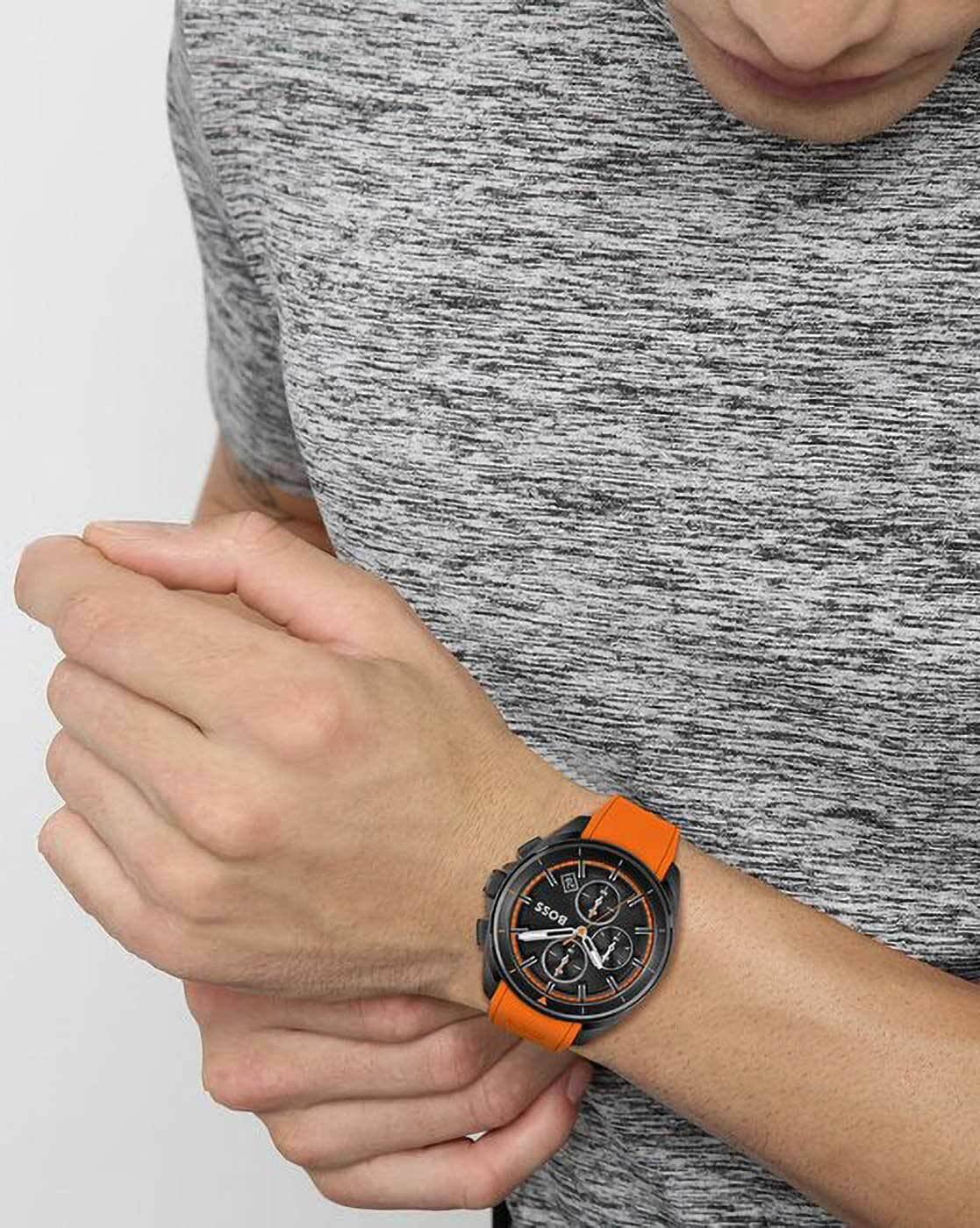  Shop Authentic Hugo Boss Volane Black Dial Orange Silicone Strap Watch for Men - 1513957 - Luxxuri