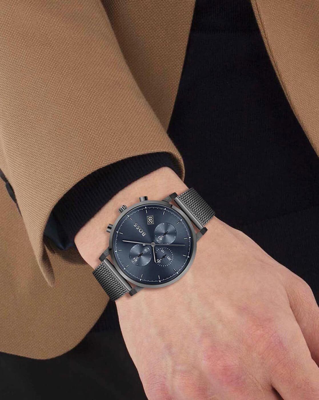 Shop Authentic Hugo Boss Skymaster Chronograph Grey Dial Grey Mesh Bracelet Watch for Men  - 1513934 - Luxxuri