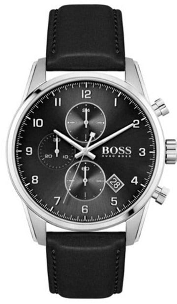  Shop Authentic Hugo Boss Skymaster Black Dial Black Leather Strap Watch for Men - 1513782 - Luxxuri