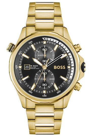  Shop Authentic Hugo Boss Globetrotter Chronograph Black Dial Gold Steel Strap Watch for Men - 1513932 - Luxxuri