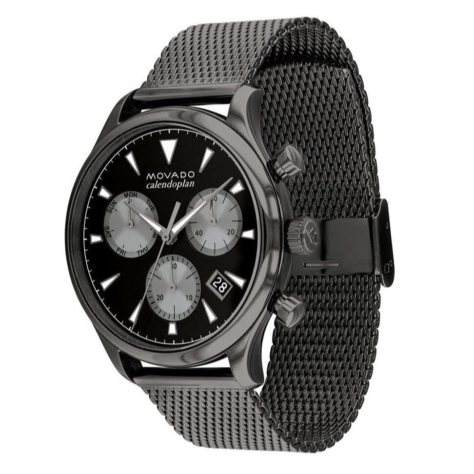  Shop Authentic Movado Heritage Calendoplan Chronograph Black Dial Grey Mesh Strap Watch for Men - 3650100 - Luxxuri