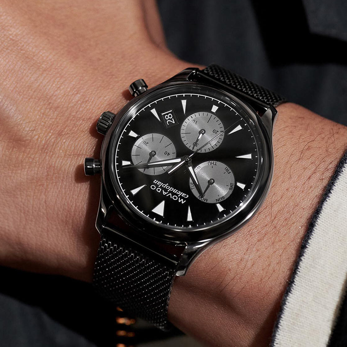  Shop Authentic Movado Heritage Calendoplan Chronograph Black Dial Grey Mesh Strap Watch for Men - 3650100 - Luxxuri