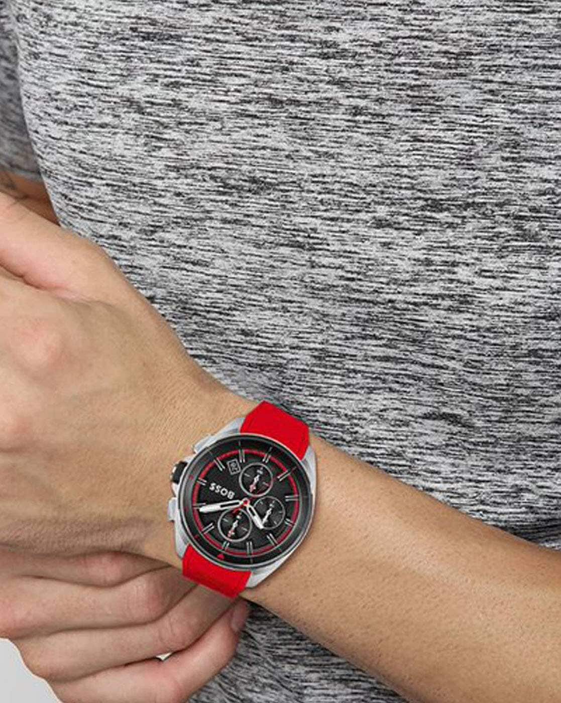  Shop Authentic Hugo Boss Volane Black Dial Red Rubber Strap Watch for Men - 1513959 - Luxxuri