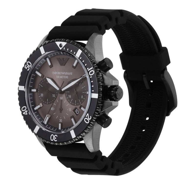  Shop Authentic Emporio Armani Diver Chronograph Black Dial Black Silicon Strap Watch For Men - AR11515 - Luxxuri