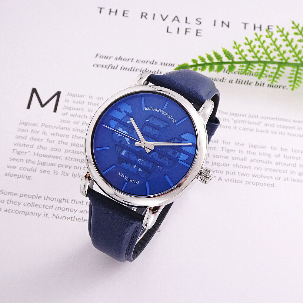  Shop Authentic Emporio Armani Luigi Automatic Blue Dial Blue Leather Strap Watch For Men - AR60030 - Luxxuri