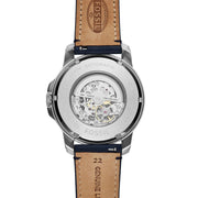  Shop Authentic Fossil Grant Automatic Skeleton Silver Dial Blue Leather Strap Watch for Men - ME3111 - Luxxuri