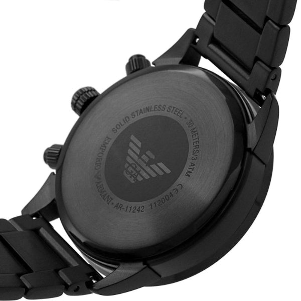  Shop Authentic Emporio Armani Mario Chronograph Black Dial Black Steel Strap Watch For Men - AR11242 - Luxxuri