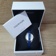  Shop Authentic Calvin Klein Rebel Blue Silver Dial Blue Leather Strap Watch for Women - K8P231V6 - Luxxuri
