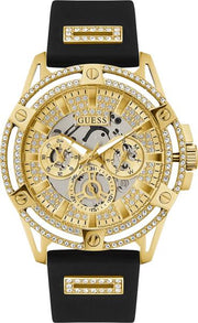  Shop Authentic Guess King Quartz Crystals Gold Dial Black Silicone Strap Watch For Men - GW0537G2 - Luxxuri
