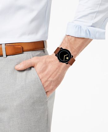  Shop Authentic Movado Bold Black Dial Brown Leather Strap Watch For Men - 3600305 - Luxxuri