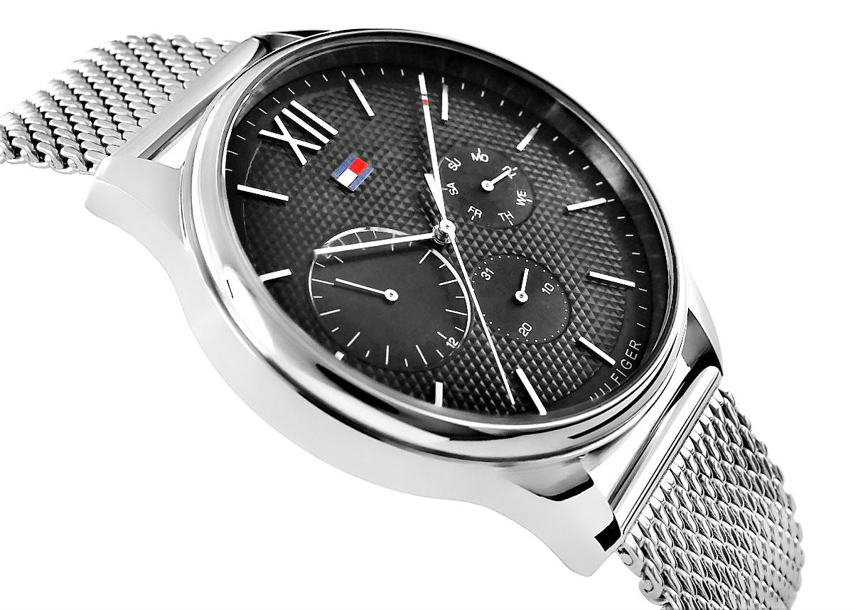  Shop Authentic Tommy Hilfiger Damon Quartz Chronograph Black Dial Silver Mesh Bracelet Watch for Men - 1791415 - Luxxuri