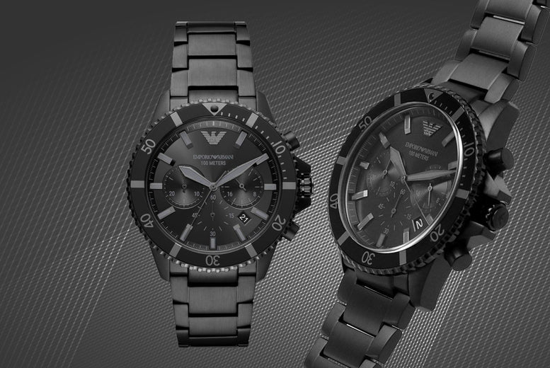  Shop Authentic Emporio Armani Diver Chronograph Black Dial Black Steel Strap Watch For Men - AR11363 - Luxxuri