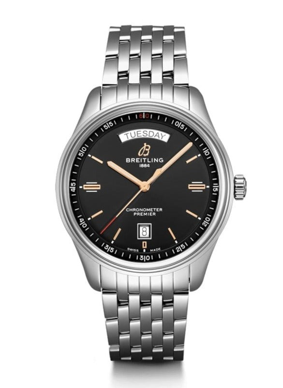  Shop Authentic Breitling Premier Automatic 40mm Day & Date Black Dial Silver Steel Strap Mens Watch - A45340241B1A1 - Luxxuri