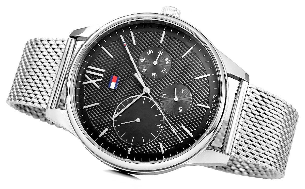  Shop Authentic Tommy Hilfiger Damon Quartz Chronograph Black Dial Silver Mesh Bracelet Watch for Men - 1791415 - Luxxuri