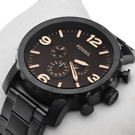  Shop Authentic Fossil Nate Chrongraph Ion Plated Black Dial Black Steel Strap Watch for Men - JR1356 - Luxxuri
