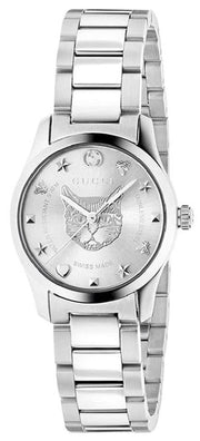  Shop Authentic Gucci G Timeless Quartz Silver Dial Silver Steel Strap Watch For Women - YA126595 - Luxxuri