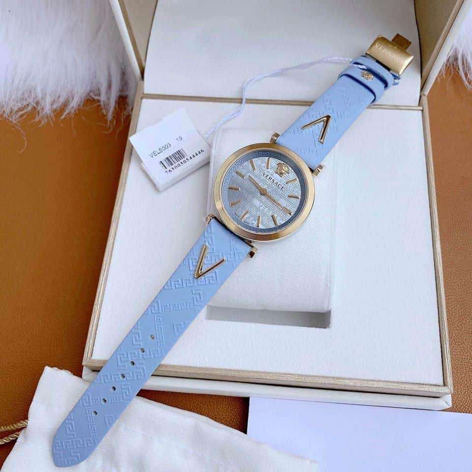  Shop Authentic Versace V-Twist Blue Dial Blue Leather Strap Watch for Women - VELS00319 - Luxxuri