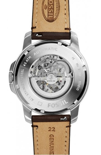  Shop Authentic Fossil Grant Automatic Skeleton Black Dial Brown Leather Strap Watch for Men - ME3100 - Luxxuri