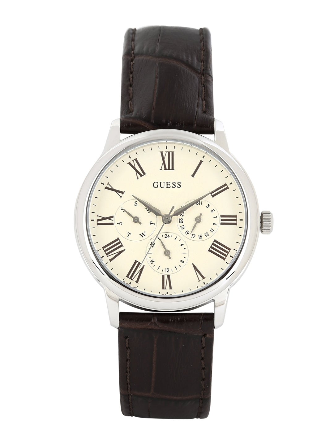  Shop Authentic Guess Wafer Quartz White Dial Brown Leather Strap Watch For Men - W70016G2 - Luxxuri