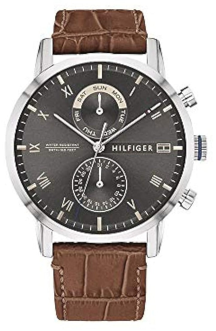  Shop Authentic Tommy Hilfiger Kane Grey Dial Brown Leather Strap Watch for Men - 1710398 - Luxxuri