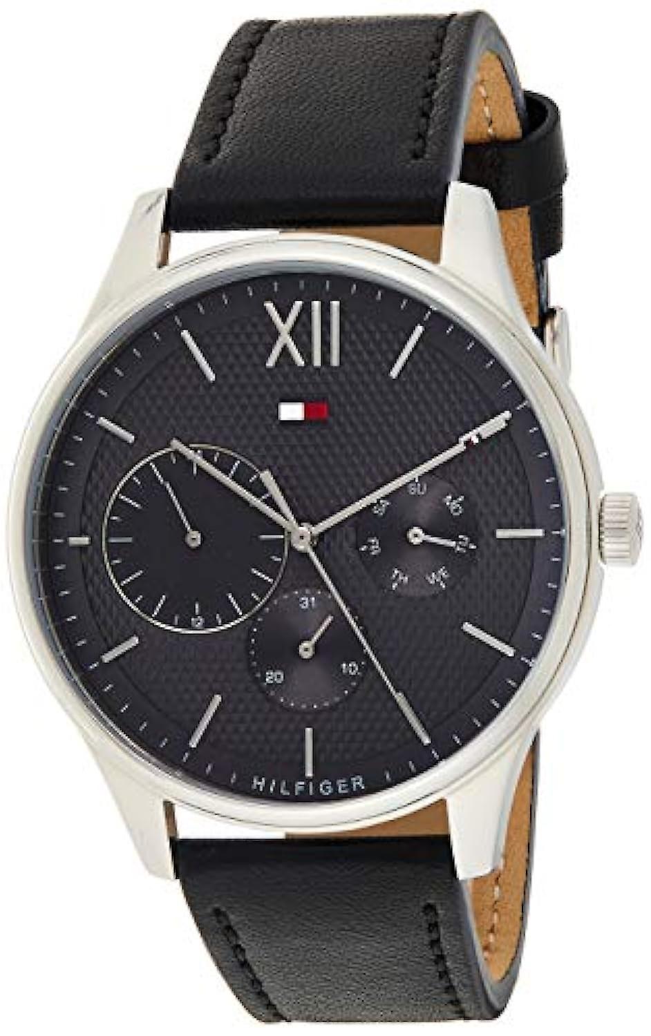  Shop Authentic Tommy Hilfiger Damon Multifunction Black Dial Black Leather Strap Watch for Men - 1791417 - Luxxuri