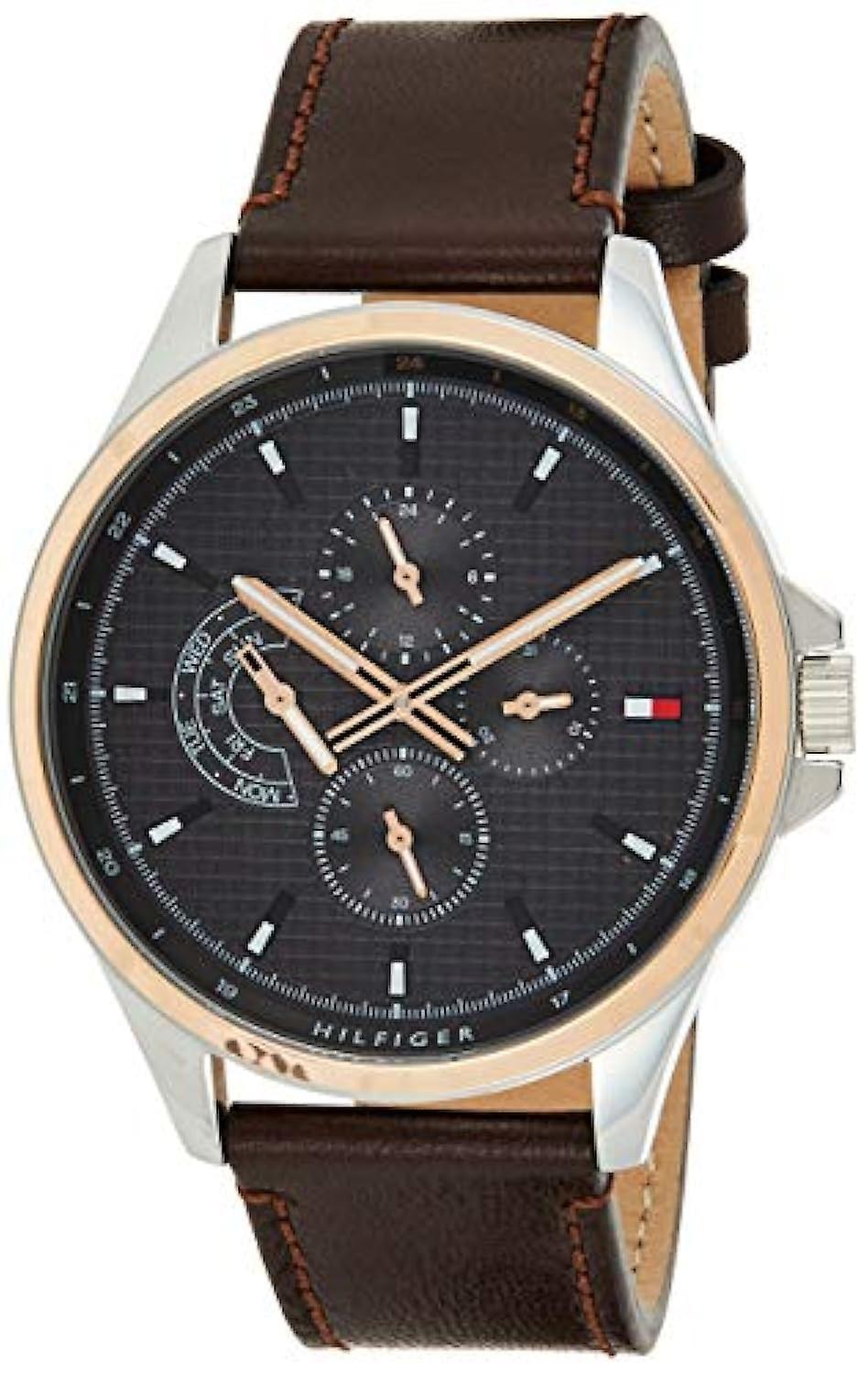  Shop Authentic Tommy Hilfiger Shawn Multifunction Grey Dial Brown Leather Strap Watch for Men - 1791615 - Luxxuri