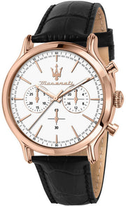  Shop Authentic Maserati Epoca Chronograph White Dial Black Leather Strap Watch For Men - R8871618016 - Luxxuri