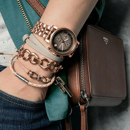  Shop Authentic Fossil Boyfriend Chronograph Brown Dial Rose Gold Steel Strap Watch for Women - ES3494 - Luxxuri