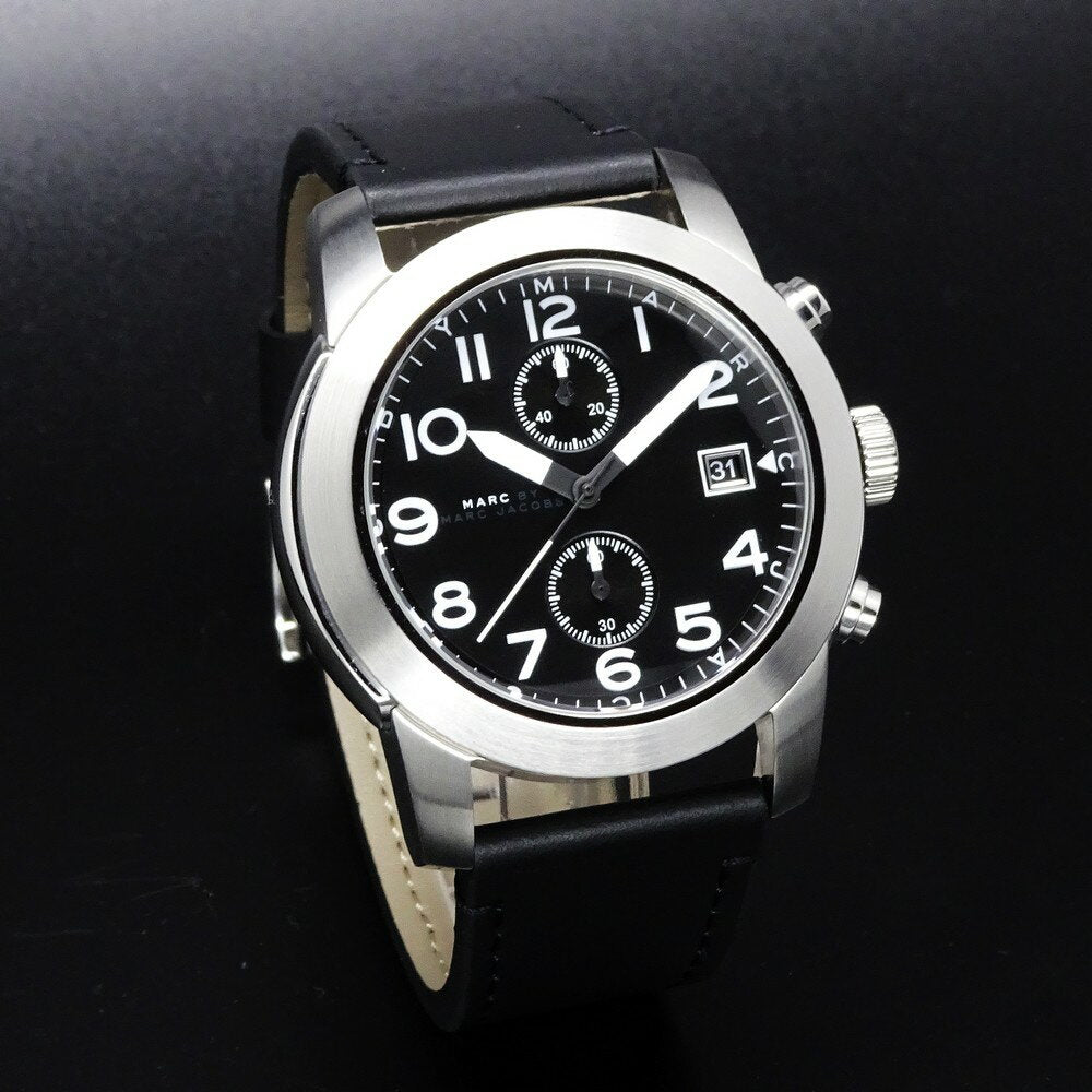  Shop Authentic Marc Jacobs Larry Chronograph Black Dial Black Leather Strap Watch for Men - MBM5033 - Luxxuri